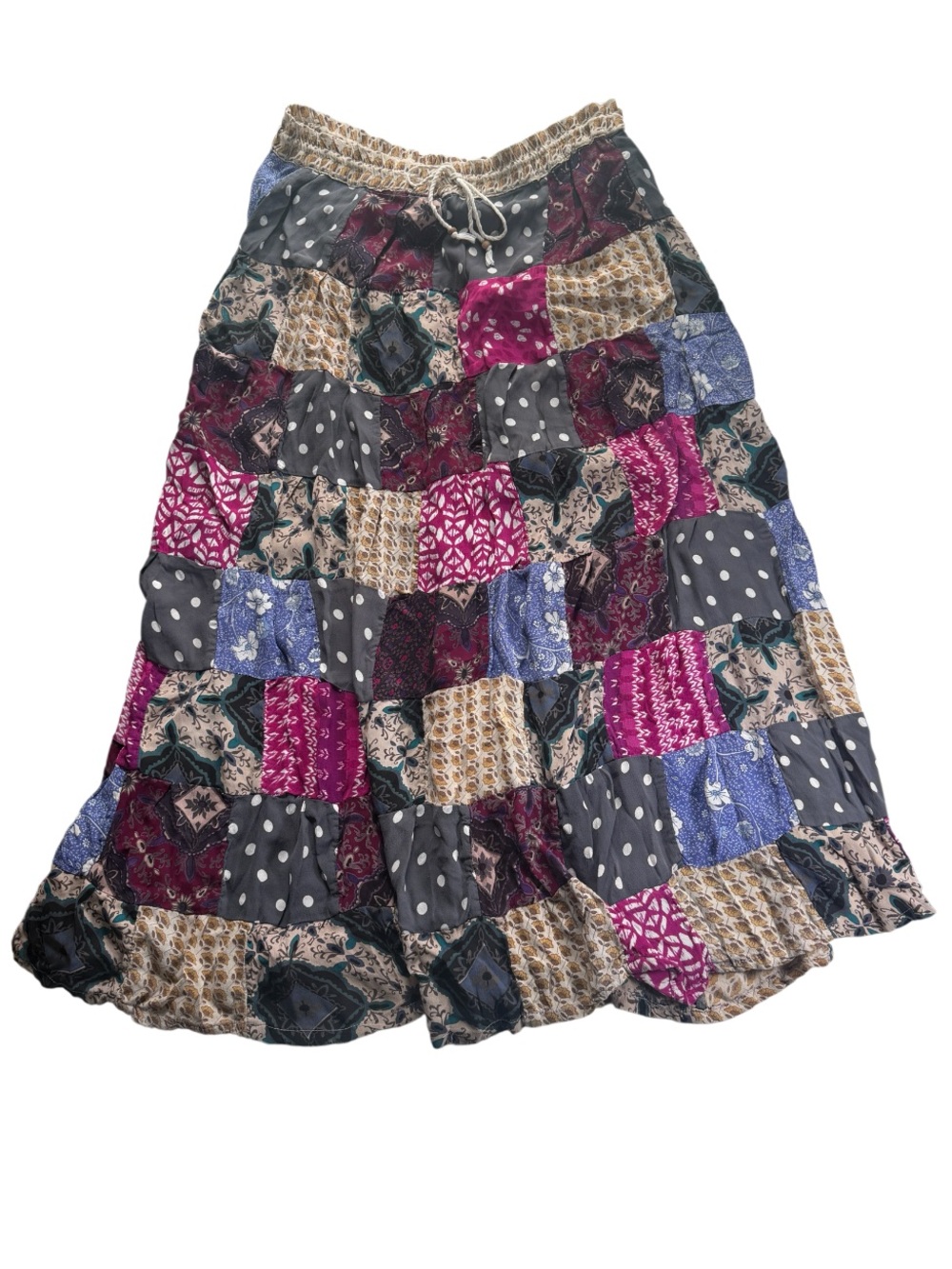 Y2K Boho Patchwork Tiered Maximalist Floral Maxi Skirt OS Shabby Chic Prairie - Picture 2 of 11